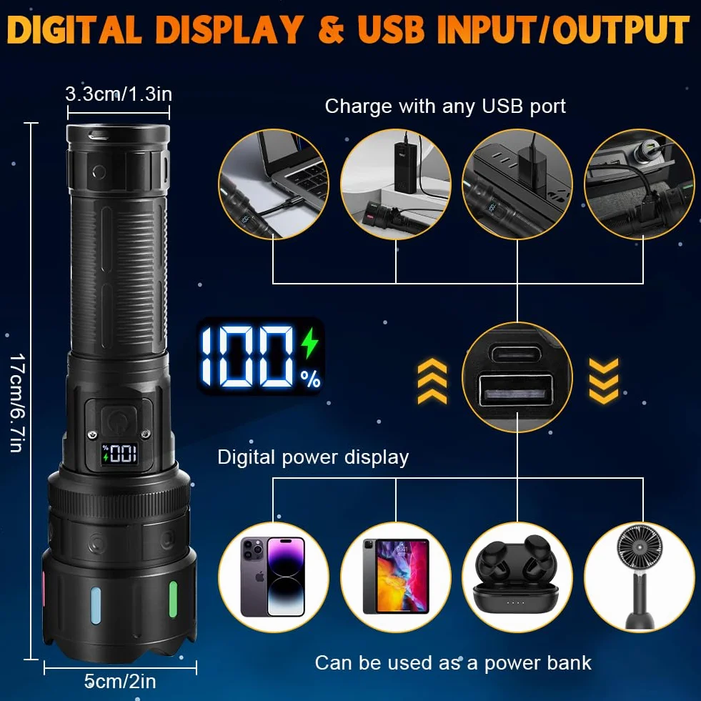 Latarka LED Vicloon 1200 lumenów USB 5000 mAh taktyczna wodoodporna 5 trybów