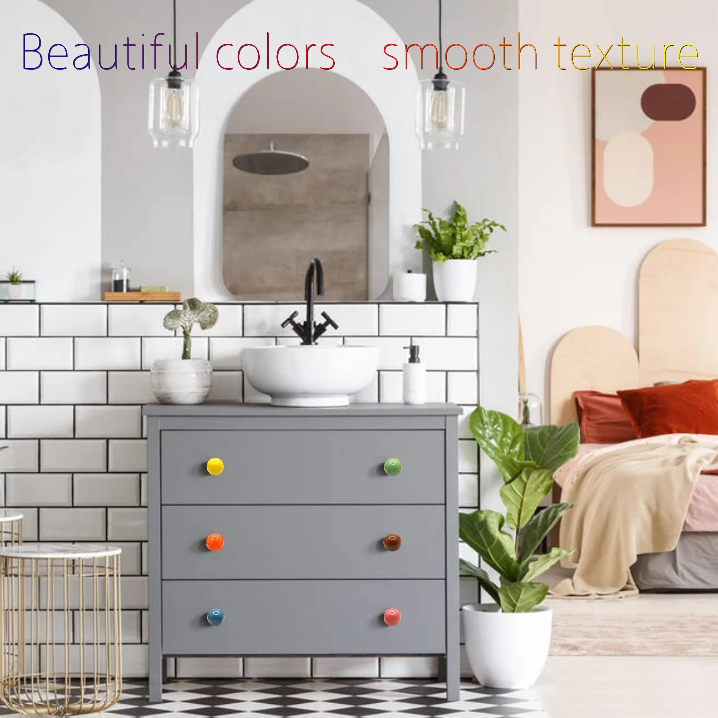 Ceramic Knobs Cupboards Colourful Pack of 10 ceramicznych gałek, gładkie kulki, gałki meblowe, kolorowe do kuchni, łazienki dla dzieci, klatki piersiowej drawerów, cupboard, ze śrubami
