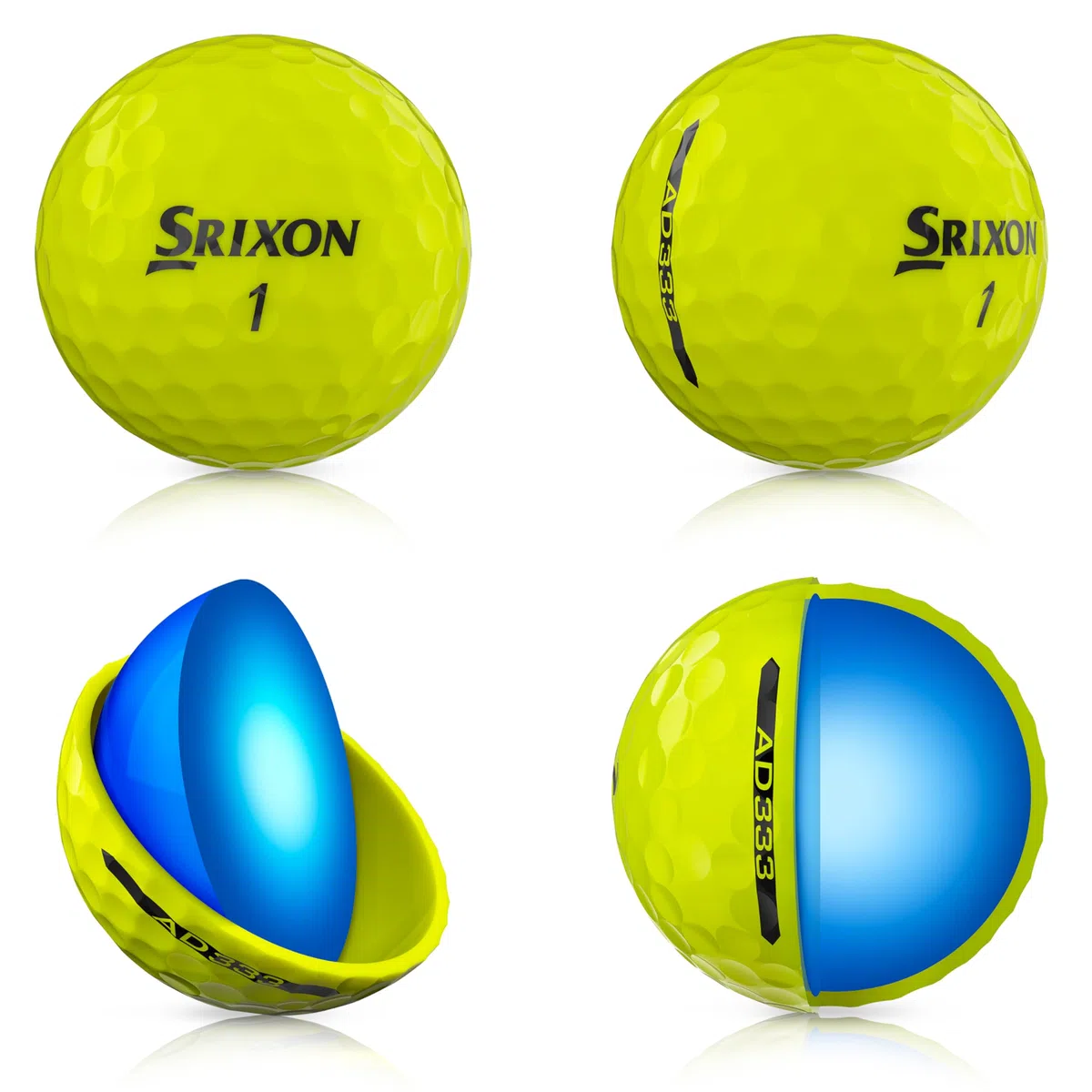 Srixon AD333 11 - Piłki golfowe o wysokiej wydajności i prędkości - niska kompresja - dla spójności i kontroli - linia wyrównująca - akcesoria golfowe premium i prezenty golfowe, żółte