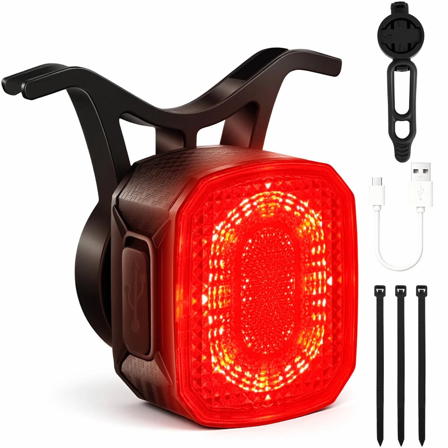 Ainiv Inteligentna Tylna Lampa Rowerowa z Czujnikiem Hamulca, Ładowana Przez USB, Wodoodporna, Tylna Lampa Rowerowa z Ostrzeżeniem Bezpieczeństwa do Jazdy Nocnej