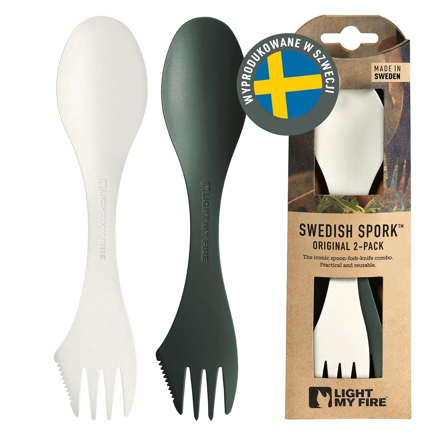 Light My Fire Spork Original 3w1 Łyżkowidelec Sztućce Turystyczne 2pack SageGreen Cream