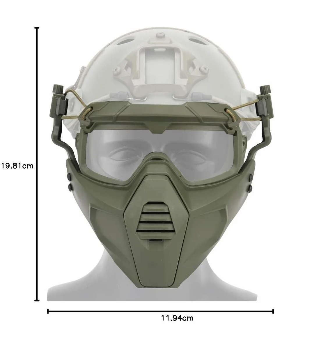 Kask FAST z ochronnymi okularami do jazdy z odpinaną maską na twarz, pasuje do Airsoft, paintballu, imprezy na Halloween