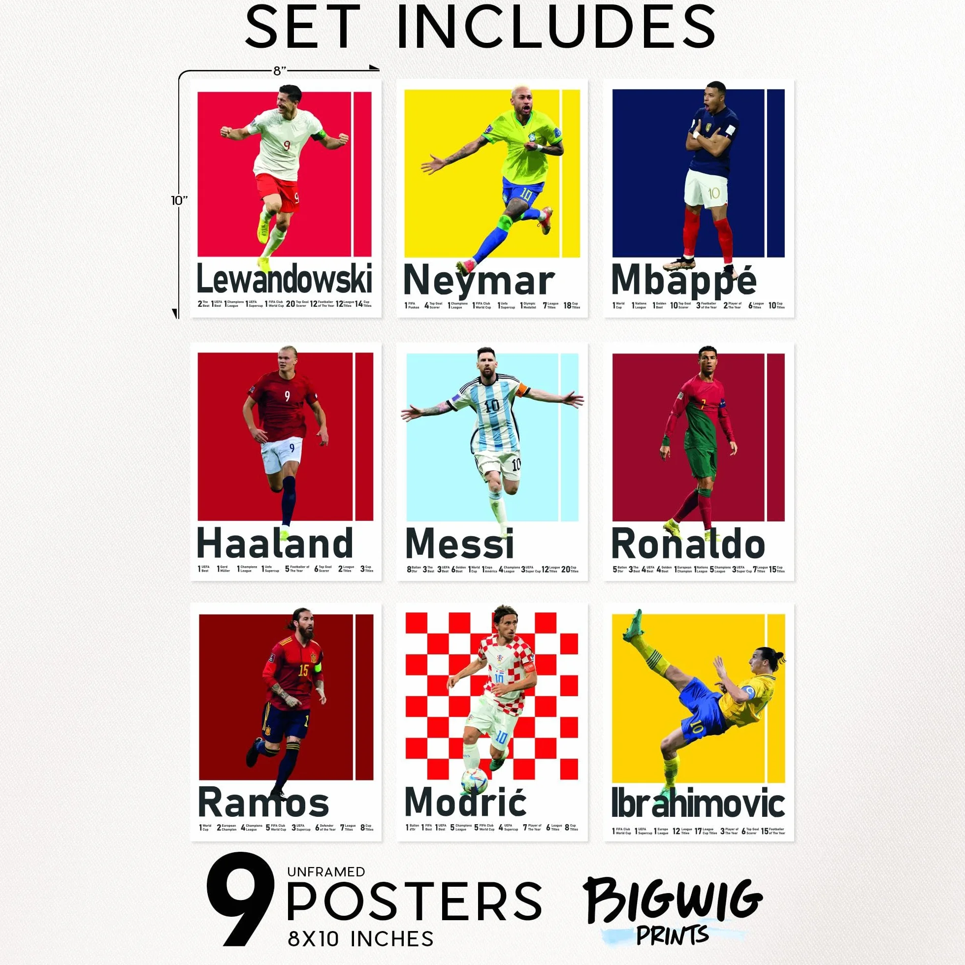 BigWig Prints Plakaty piłkarskie - dekoracja sypialni piłkarskiej dla chłopców, plakat piłkarski Messi, dekoracja pokoju piłkarskiego dla chłopców, plakat Ronaldo i Messi, plakaty Messi do sypialni