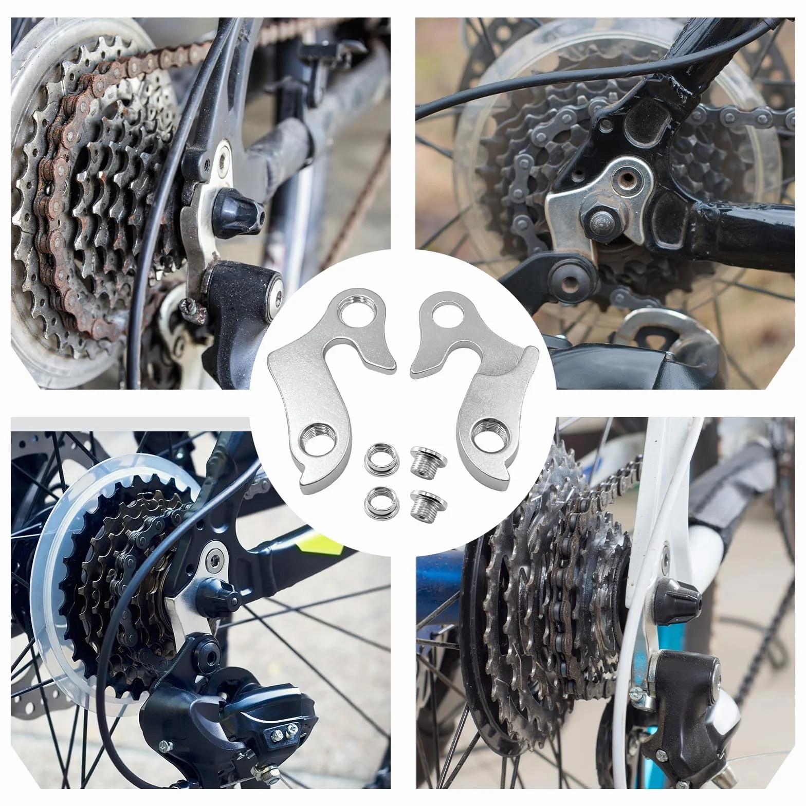Zestaw 2 haków przerzutki do roweru górskiego – aluminiowe wieszaki tylne z śrubami, części zamienne do rowerów MTB, łatwy montaż, odpowiednie do rowerów górskich