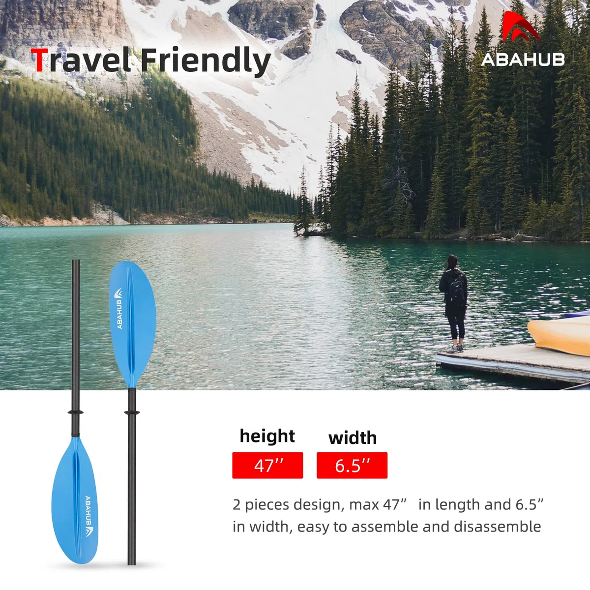 Abahub 230cm Kajak WiosłO WęGlowe PodwóJne WiosłO Do Kajaka łóDź WiosłOwa Kayak Paddle, PręT Ze Stopu WęGla, Plastikowe Ostrza Czarny/BiałY/Niebieski/Zielony/PomarańCzowy/żółTy
