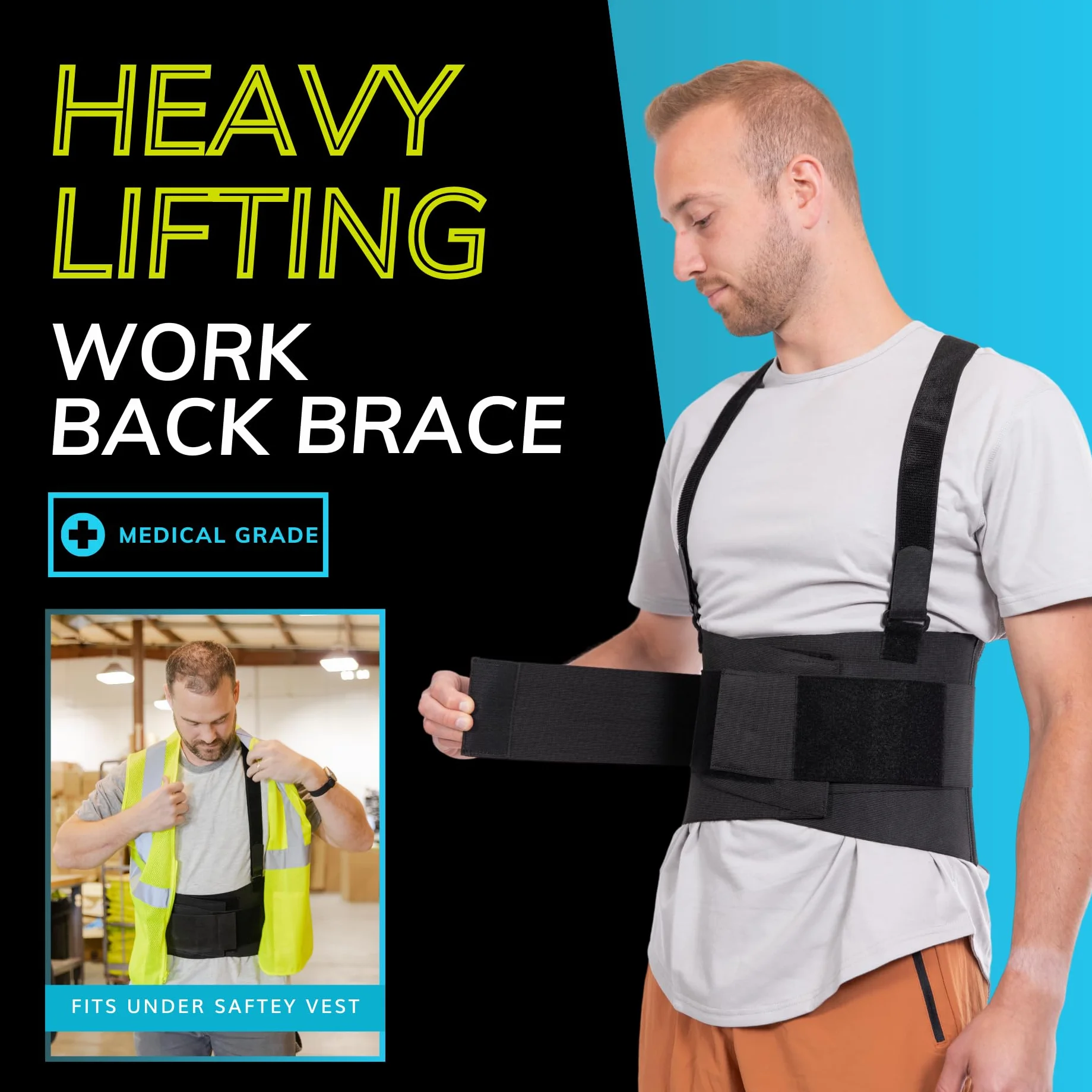 BraceAbility Przemysłowa orteza na plecy, pas chroniący ból dolnej części pleców, 2XL