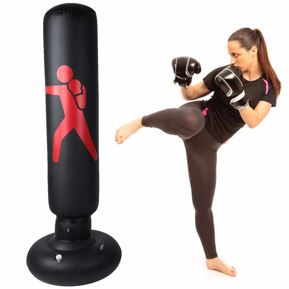 Worek bokserski, PVC 160cm stojący nadmuchiwany worek bokserski dla dorosłych i dzieci, fitness hit sandbag, worek bokserski typu column cup (czarny)