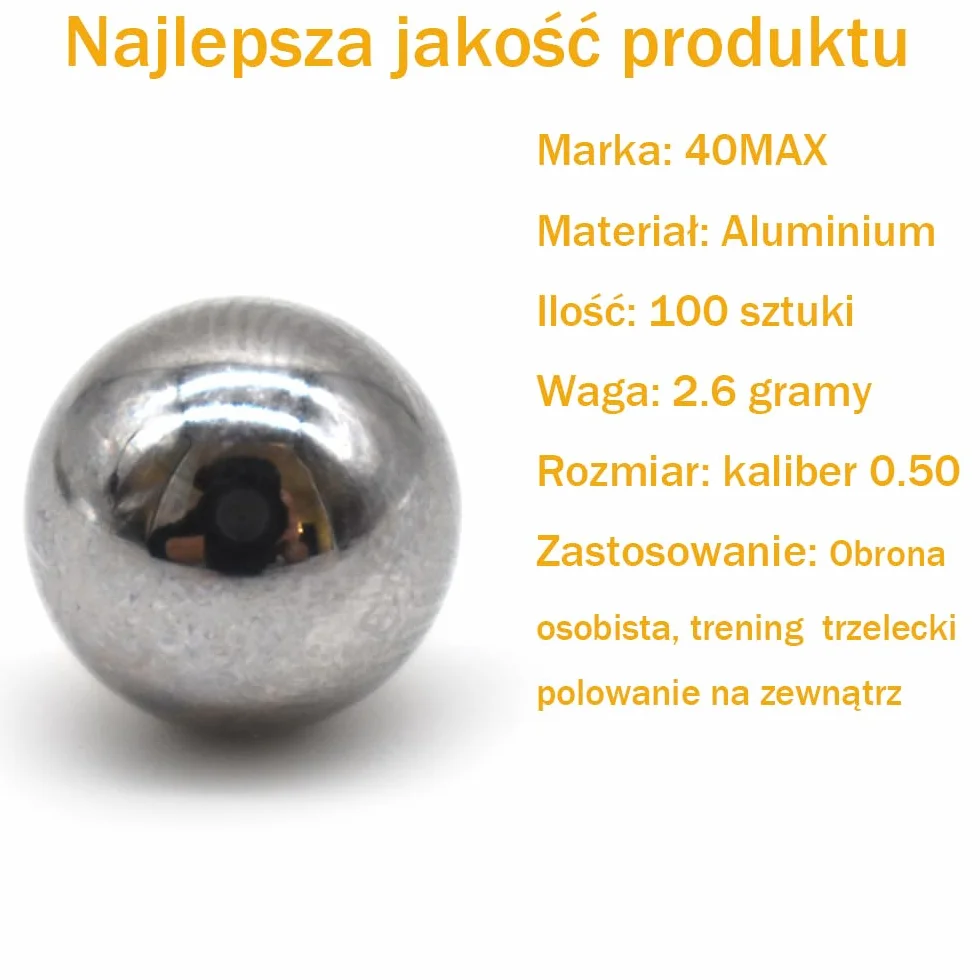 100 sztuk kulek do paintballa kal. 50, kulek do paintballa z litego aluminium kalibru 0,50, 2,6 grama, kulek do samoobrony pasujących do t4e TR50 HDR 50 HDP50