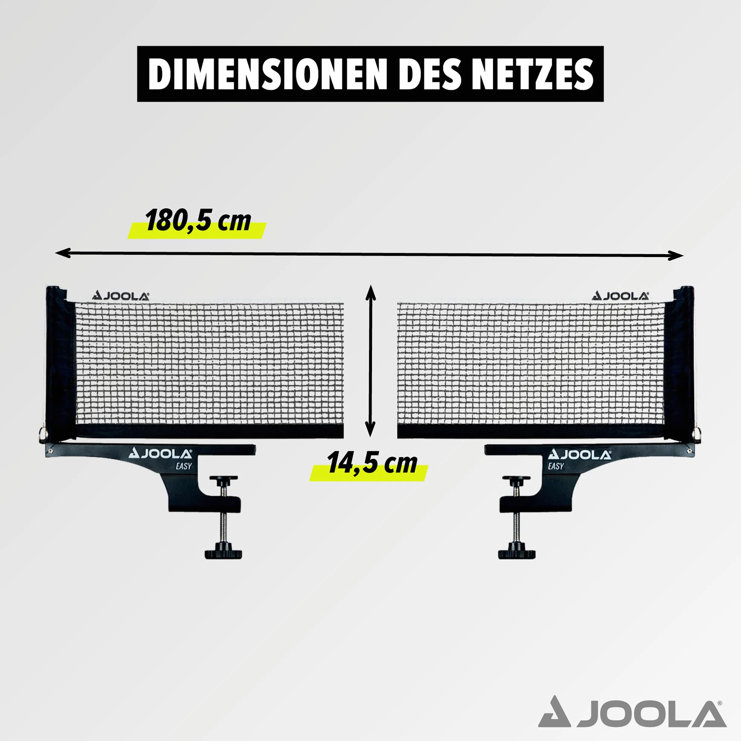 JOOLA 31008 Siatka do tenisa stołowego Easy Indoor komplet do sportów rekreacyjnych – napięcie sieciowe regulowane, kolor czarny, 183 cm x 15,25 cm