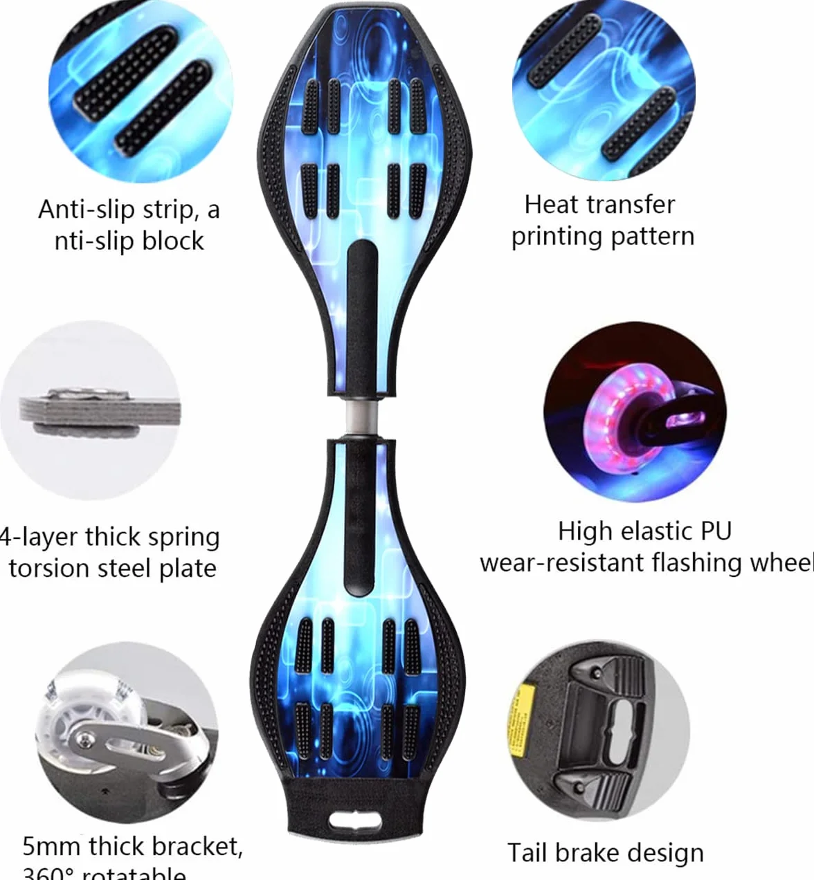 Waveboard Deskorolka dla Dzieci i Nastolatków, z Kółkami, do Surfowania na Lądzie (Blue Dream)