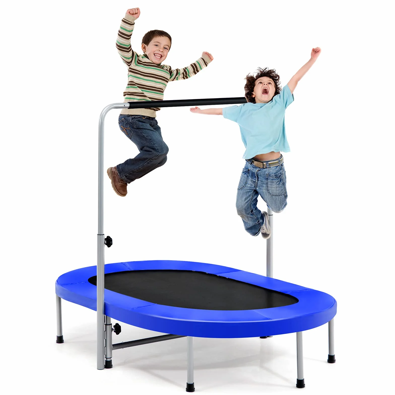 COSTWAY Trampolina dla 2 osób z uchwytem o regulowanej wysokości, obciążająca do 150 kg, składana (niebieska)