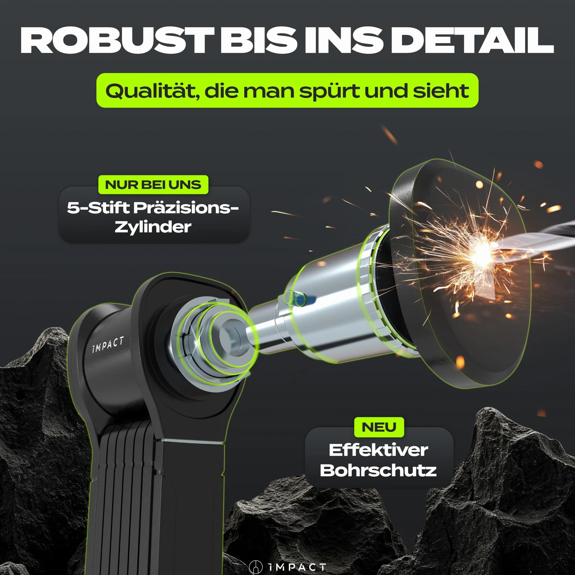 IMPACT FlexLock 15 - wysokiej jakości zapięć rowerowe [wysokie bezpieczeństwo] – poręczne zapięcia z poziomem bezpieczeństwa od 15 do 120 cm