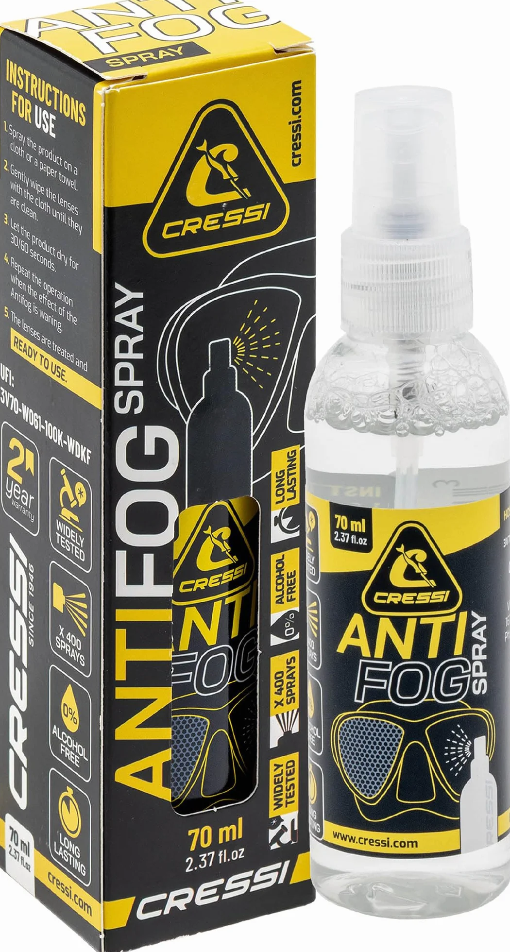 CRESSI Anti Fog Spray 70 ml for Diving Masks & Swimming Goggles