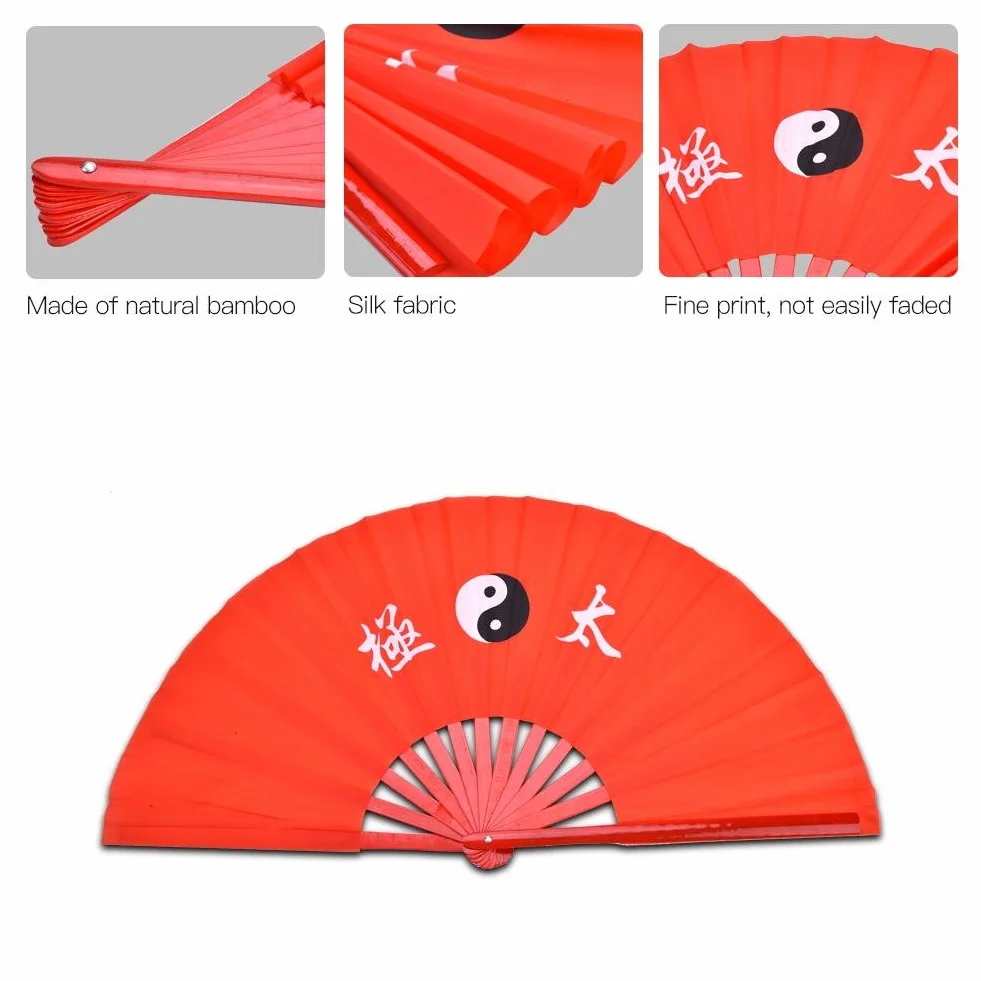 Kampfkunst Fan Bambus Seide Tai Chi Tanztraining Performance Fan Rot(rot)