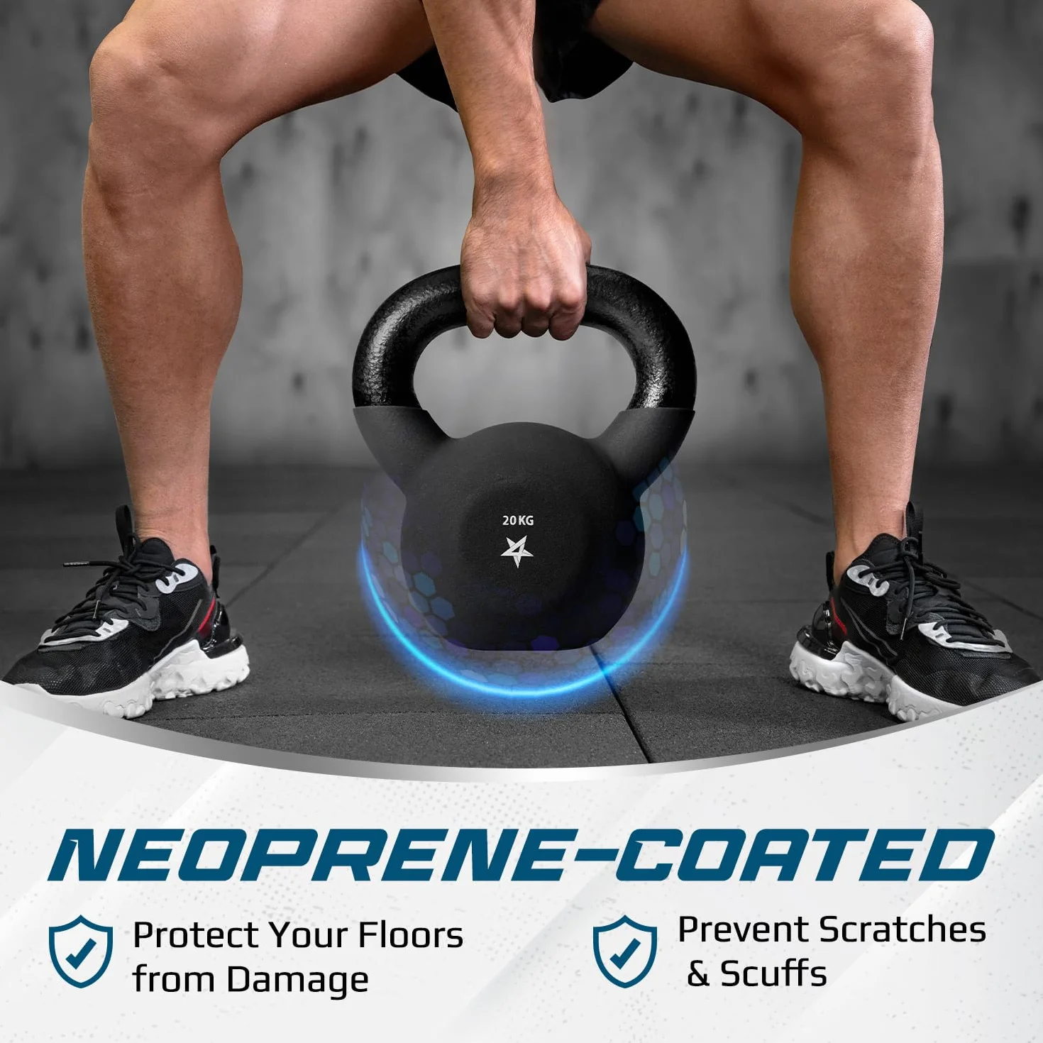 Yes4All JENR Kettlebell ciężarki z powłoką neoprenową, do treningu siłowego, 20 kg, czarne