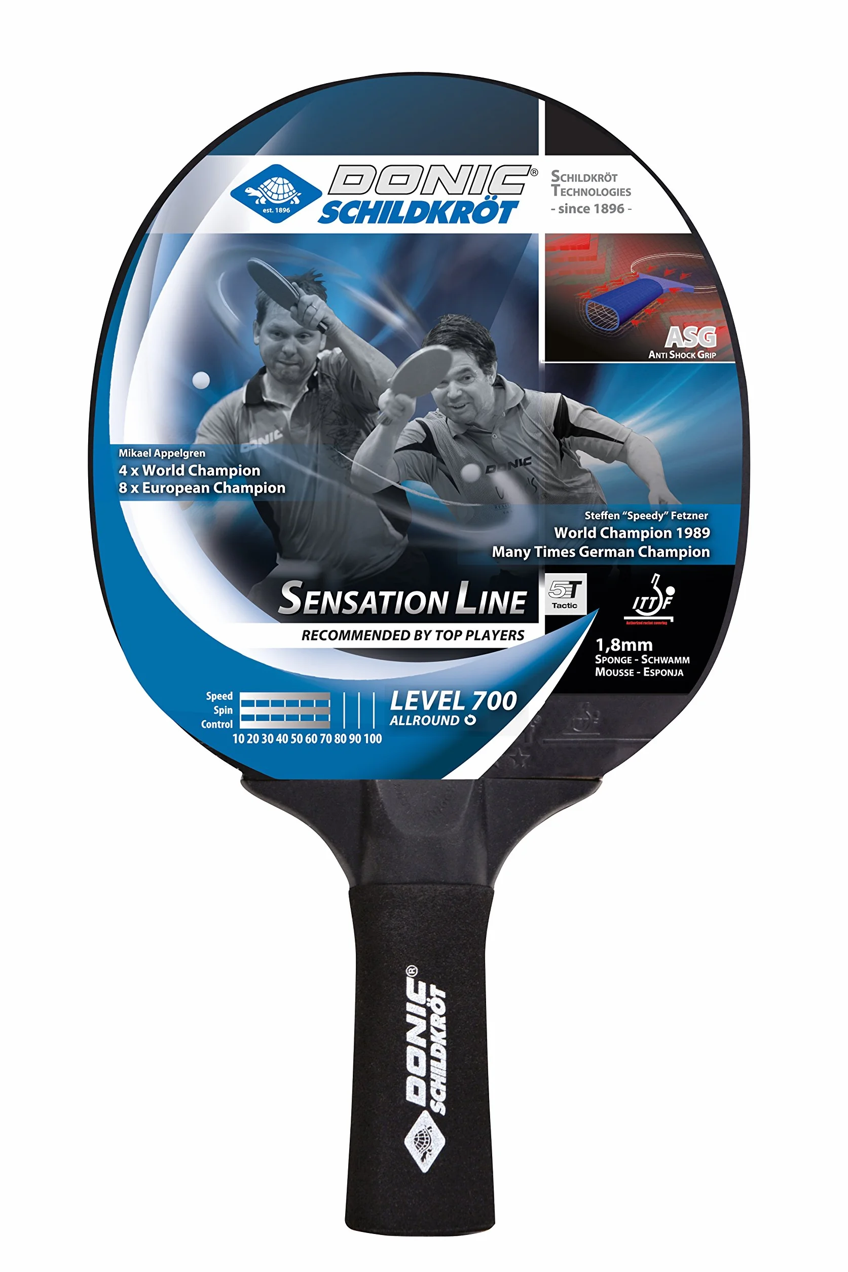 Donic-Schildkröt Rakieta do tenisa stołowego Sensation Line 700, uchwyt ASG, gąbka 1,8 mm, Avantgarde — powłoka ITTF, 734403