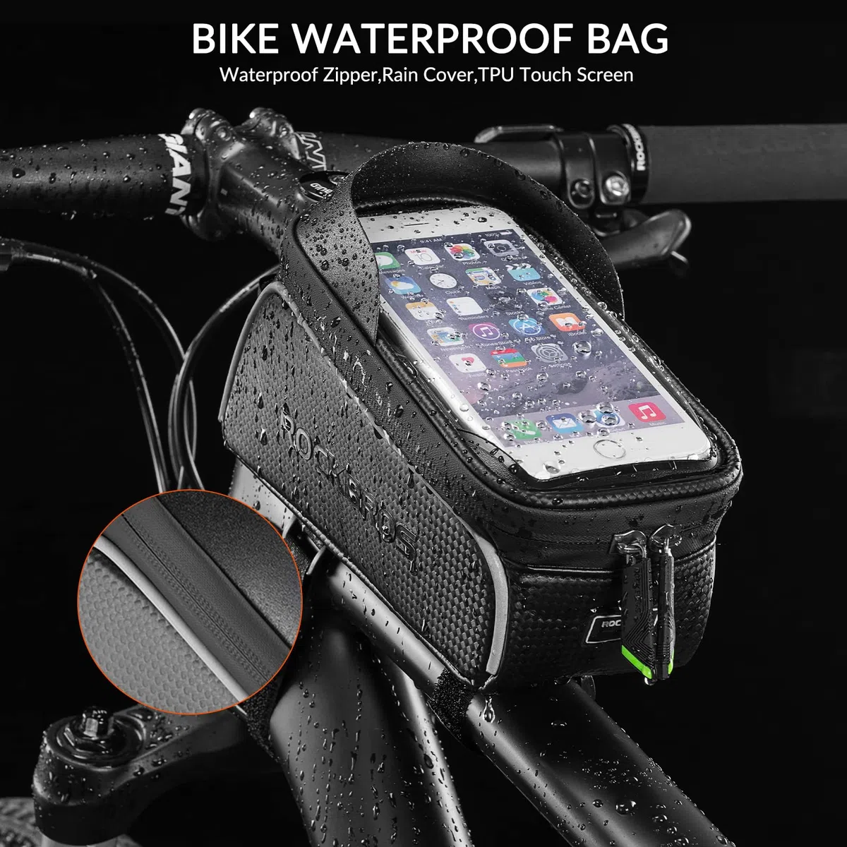 ROCKBROS Torba Rowerowa na Ramę, na Kierownicę, Wodoodporna, Ekran Dotykowy, Duża Pojemność, na iPhone XR/XS/MAX/X/8/7/6Plus, Samsung Galaxy S10Note, Huawei P30 Pro, do Ekranu 6.5 Cala