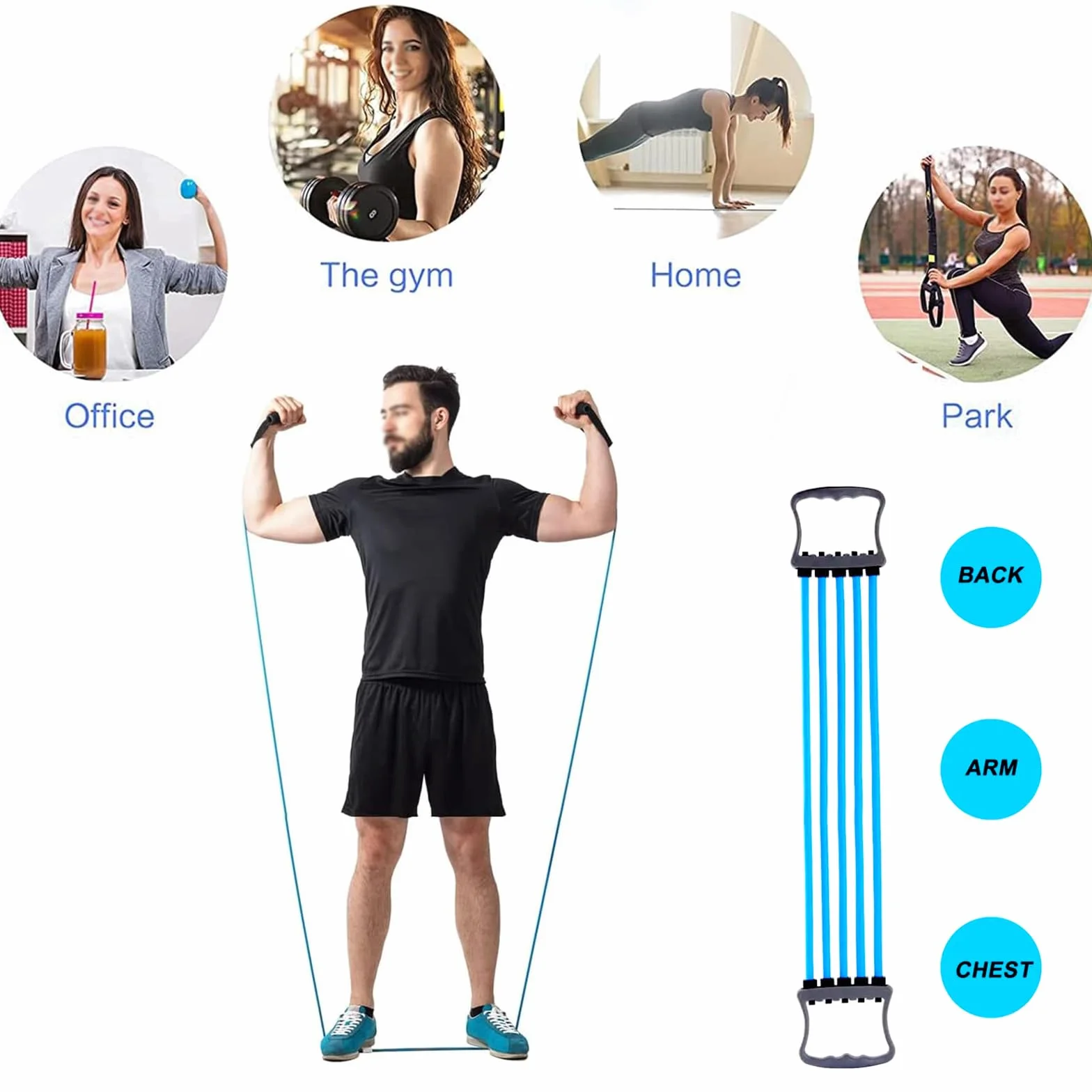 Sprężynowy trener klatki piersiowej męski przedłużacz fitness regulowany przedłużacz na klatkę piersiową do domu siłownia ramię ramię trening mięśni użycie (niebieski)