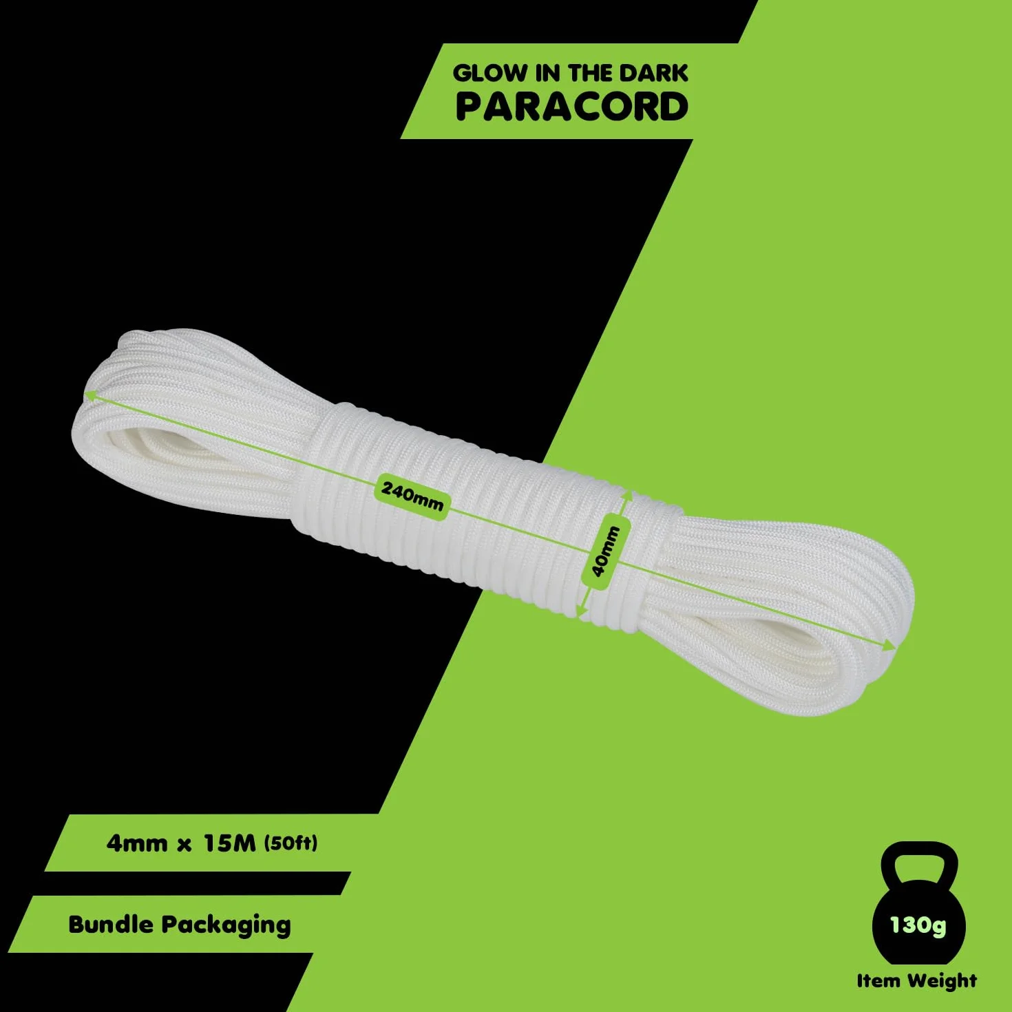 Brotree Glow In The Dark Paracord 550 4mm 15m Luminous Linka 9 Strands Fluorescencyjny Paracord for Kemping, Rzemieślnicze, Namiot