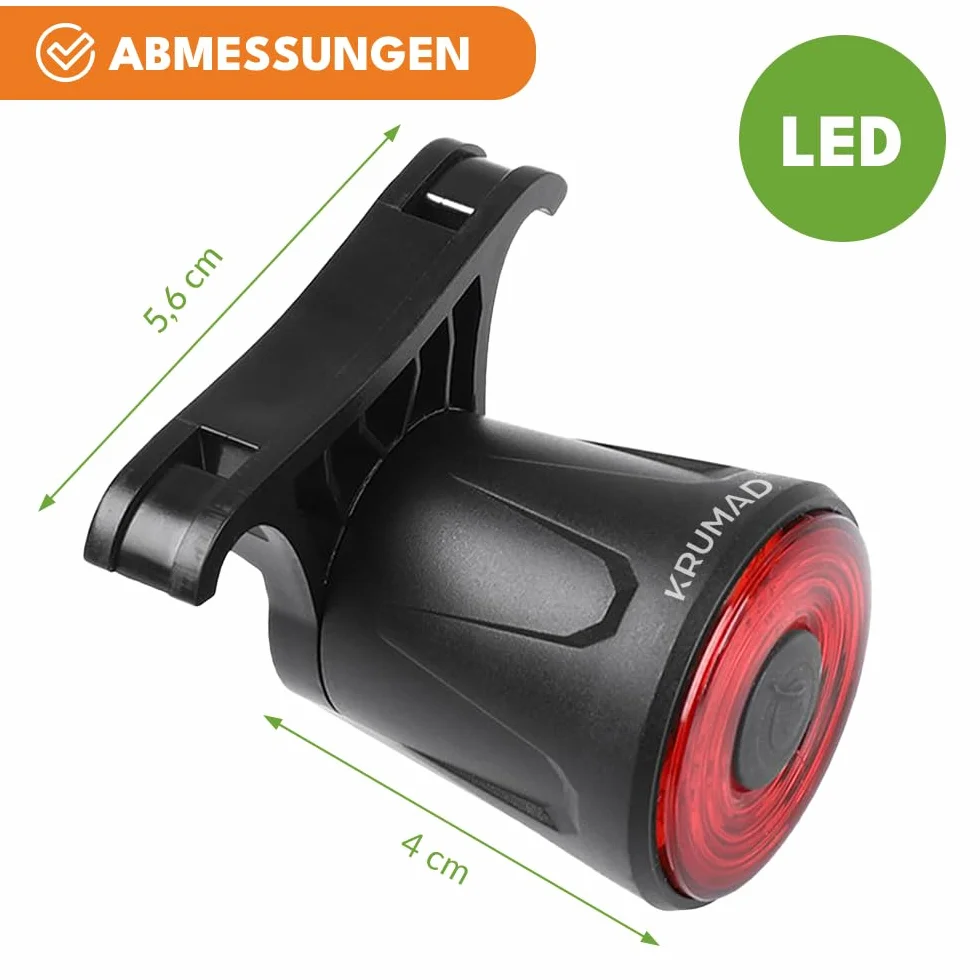 KRUMAD Lampka rowerowa tylna LED USB, wodoodporne światło rowerowe z 4 trybami, akumulatorowa lampka tylna na rower MTB, gravel, szosowy i e-bike, akcesoria rowerowe