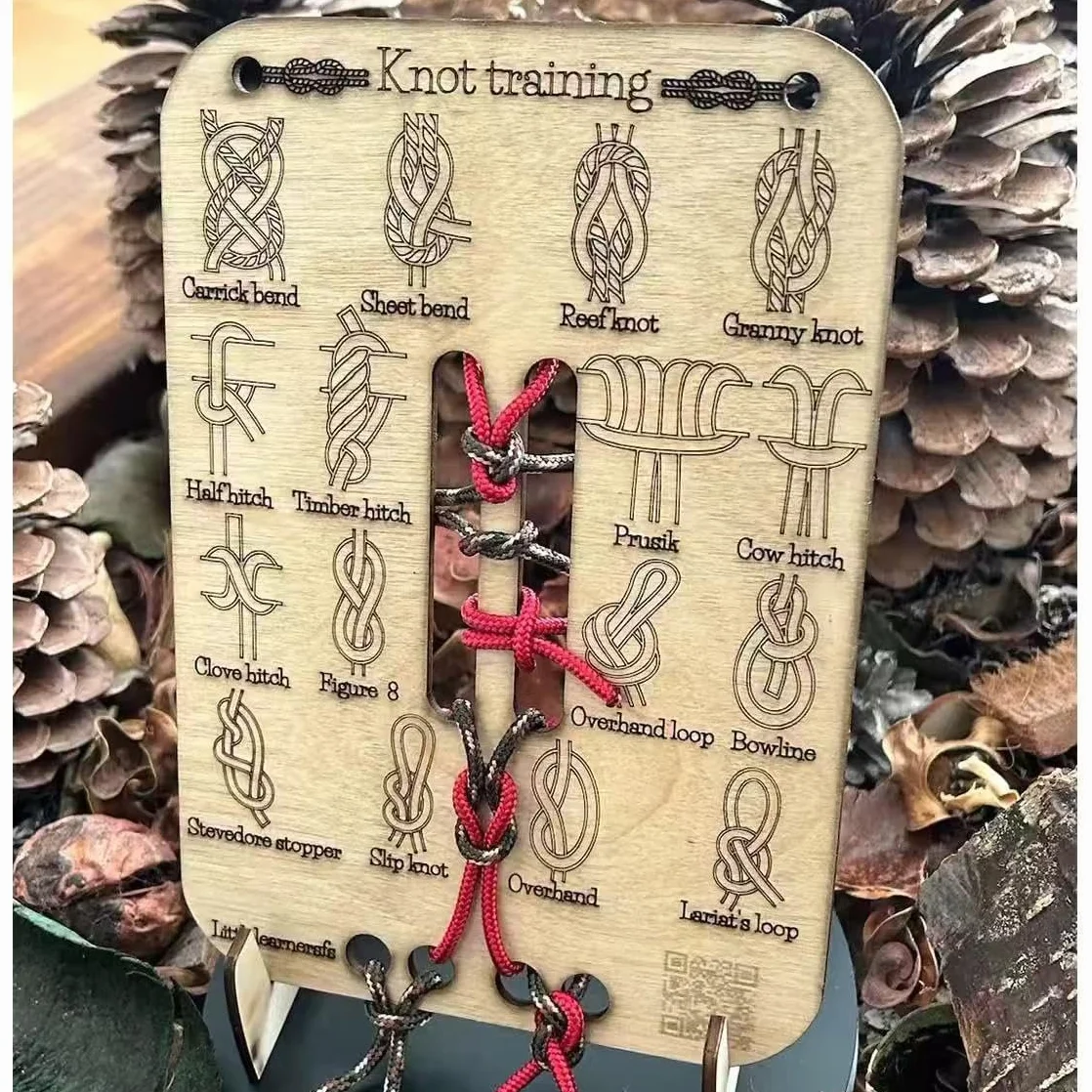Zestaw desek do nauki wiązania węzłów – ekologiczne narzędzie z drewna do bushcraft, wędkowania i survivalu, 12 szablonów