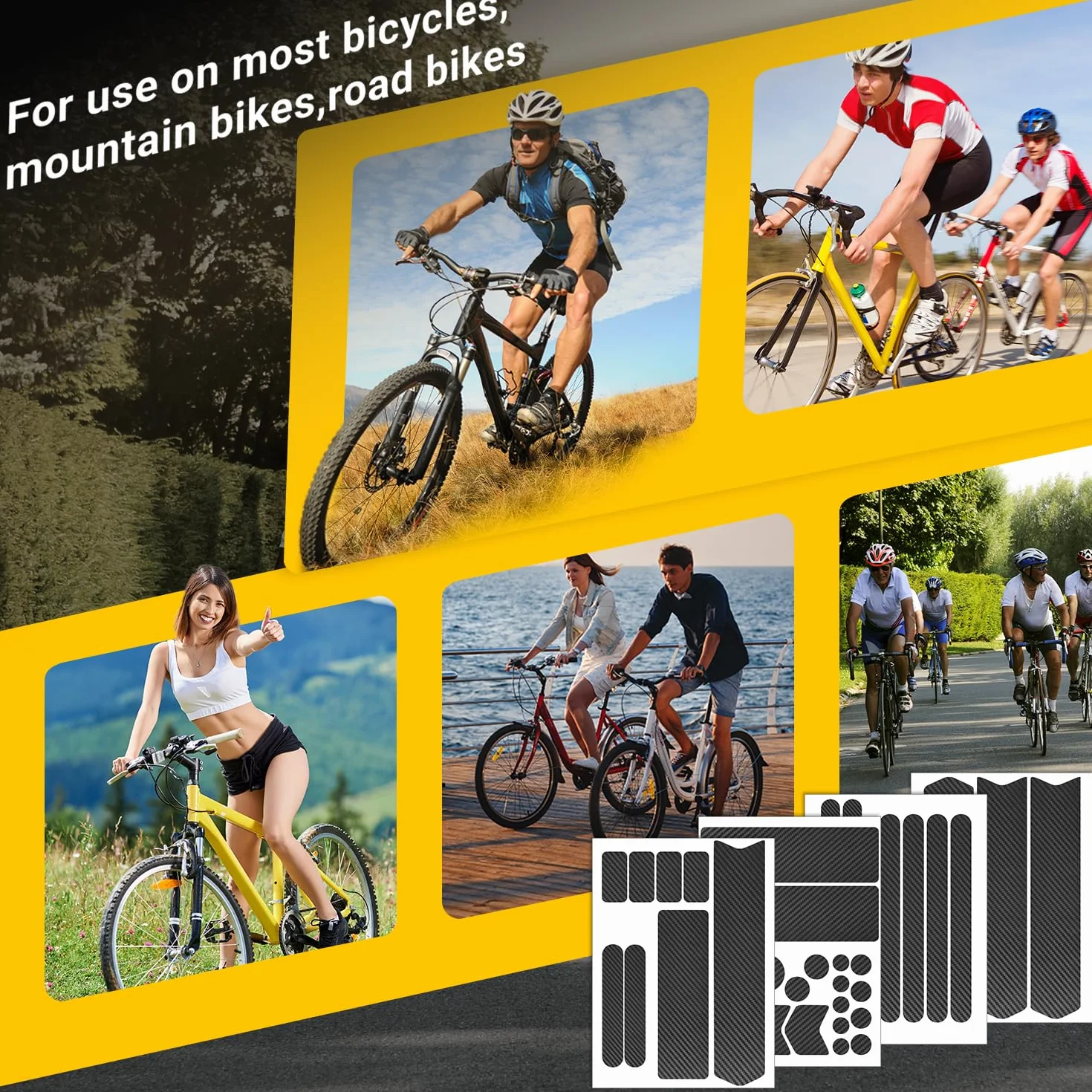 Folia ochronna na ramę roweru, naklejka na rower MTB, naklejka ochrona ramy roweru, naklejka ochronna na ramę roweru z włókna węglowego (czarna)