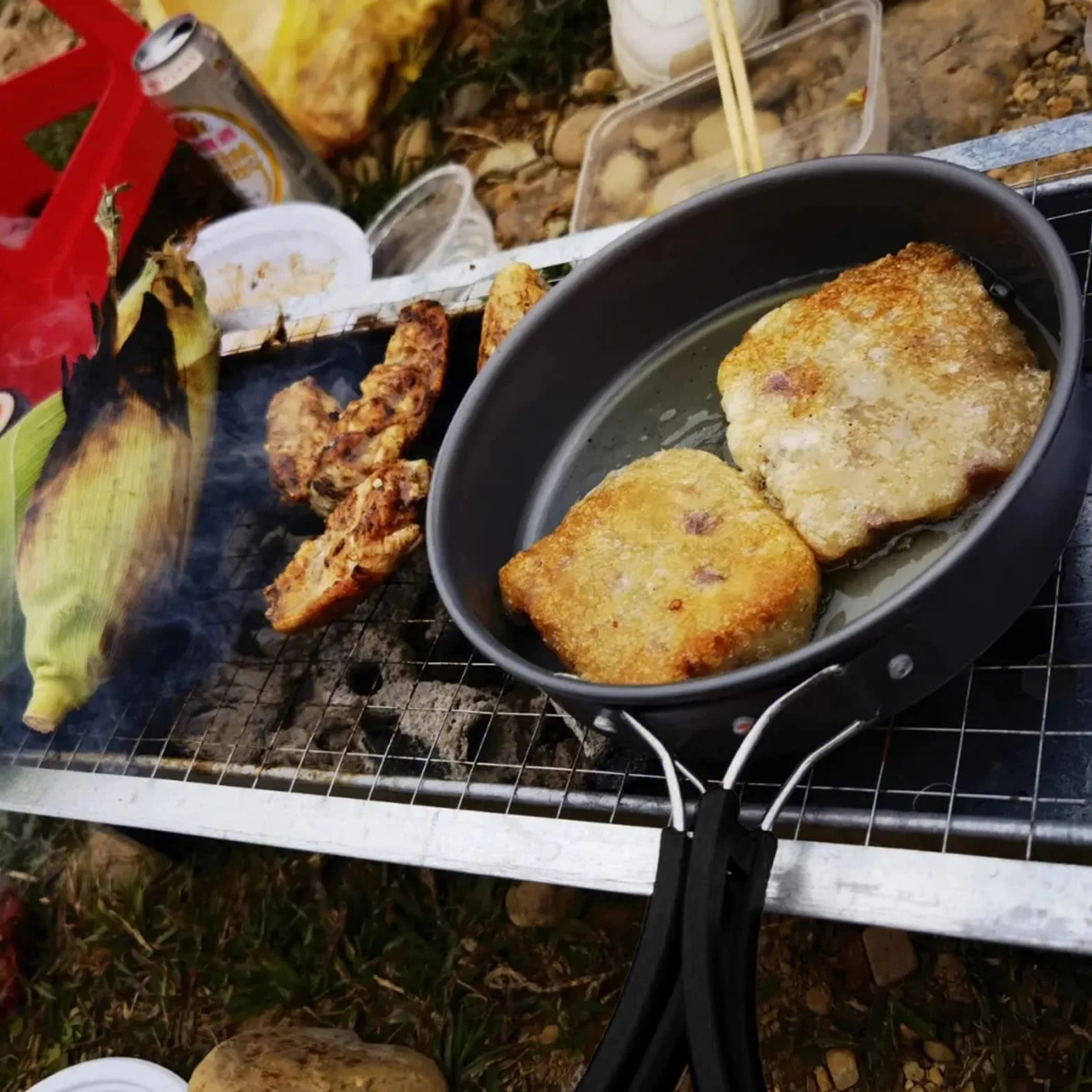 Queta 17-częściowy zestaw naczyń kempingowych, garnków piknikowych dla 2-3 osób, na kemping, wędrówki, piknik, BBQ, certyfikat Fda