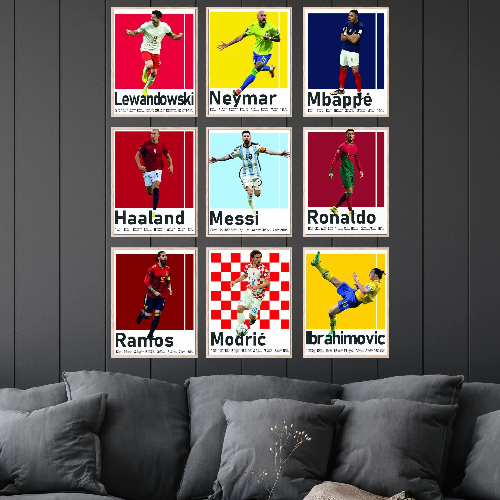 BigWig Prints Plakaty piłkarskie - dekoracja sypialni piłkarskiej dla chłopców, plakat piłkarski Messi, dekoracja pokoju piłkarskiego dla chłopców, plakat Ronaldo i Messi, plakaty Messi do sypialni