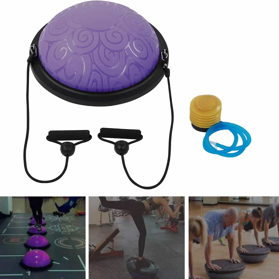 Balance Ball Trainer, 46 cm, antypoślizgowa półkula do balansowania, półkula z taśmami oporowymi, do jogi, fitnessu, treningu siłowego, treningu równowagi