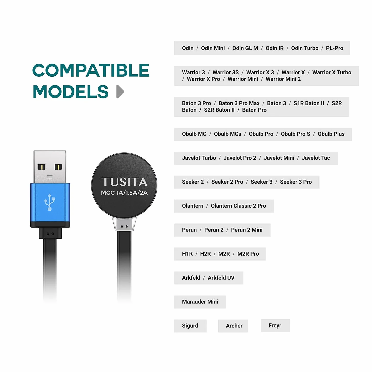 TUSITA MCC3 Magnetyczny Ładowarka Kompatybilny z Olight Latarką - Czarny Ulepszony - 50CM