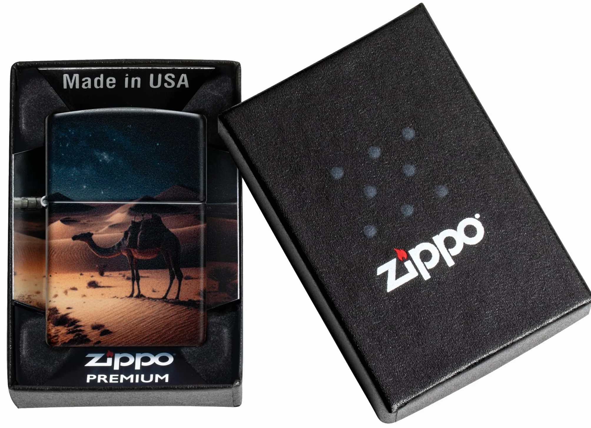 Zippo Camel Zapalniczka Sztormowa, Kolorowy Nadruk, do Napełniania, Wielokrotnego Użytku, Wiatroodporna Konstrukcja, Pudełko na Prezent, Wykonano w USA, Kolor Beżowy 540° (Camel 540°)