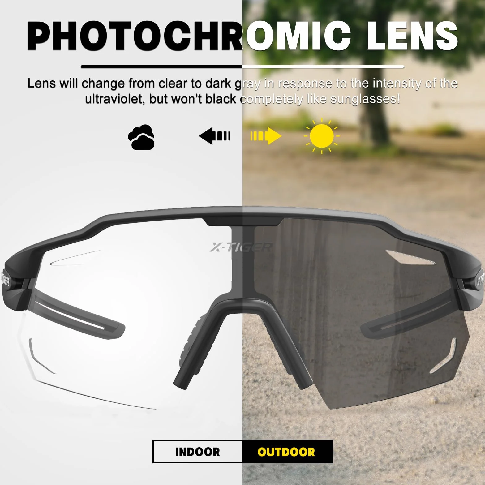 X-TIGER Okulary rowerowe, samonośne, męskie, damskie, oprawki TR90, okulary sportowe, samotonujące, UV400, fotochromatyczne okulary przeciwsłoneczne, MTB, przezroczyste okulary rowerowe