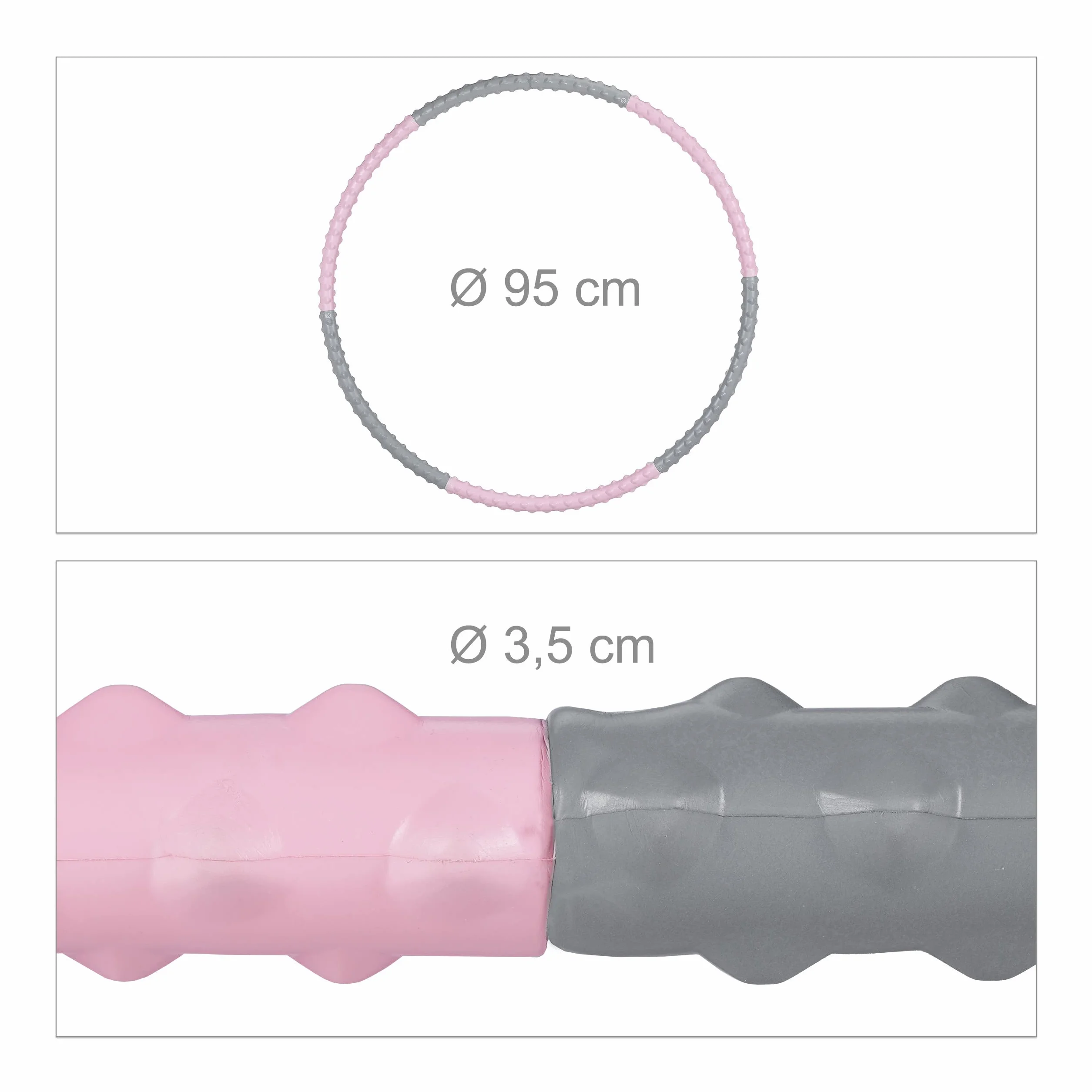 Relaxdays Hula Hoop opona o średnicy 95 cm, obręcz fitness dla dorosłych, wypustki do masażu, do odchudzania, treningu brzucha, różowa/szara