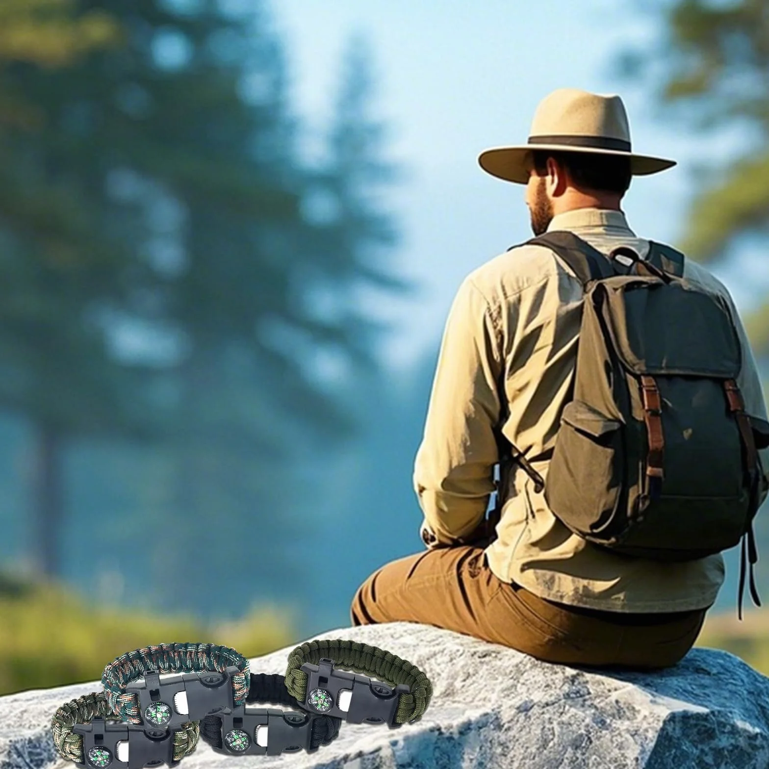 Bransoletki survivalowe zestaw 4 | 5 w 1 bransoletka Paracord z krzesiwem, kompasem i gwizdkiem | wyposażenie awaryjne na kemping, wędrówki, Adjustable (115 inches), Stal nierdzewna