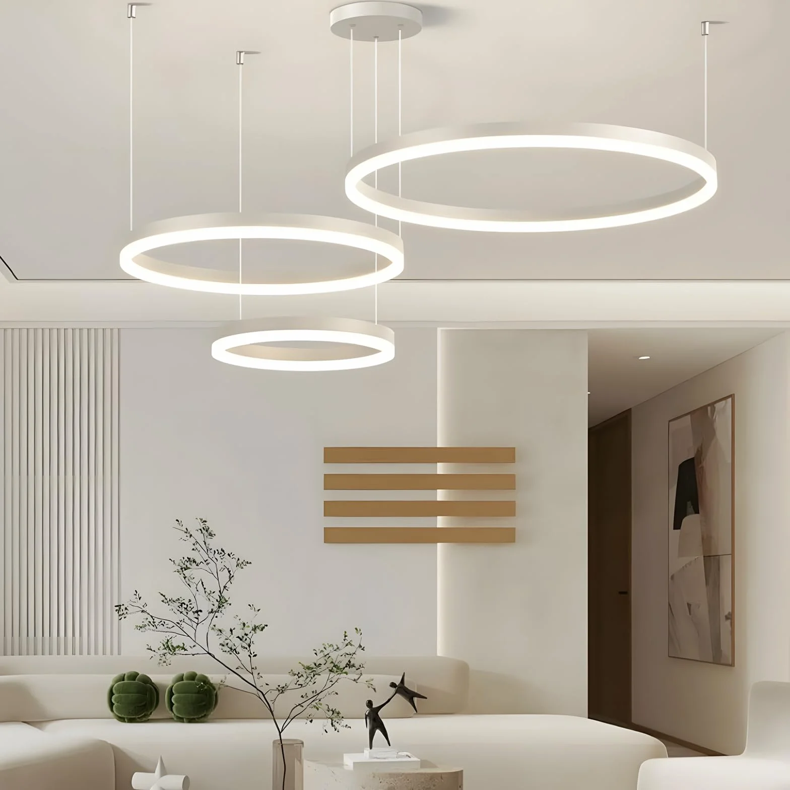Nowoczesny Żyrandol LED 45W 3 Biały Pierścienie 20+40+60cm Metalowy Akrylowy Ściemniany Pilotem 2,4G Lampa Wisząca Sufitowa