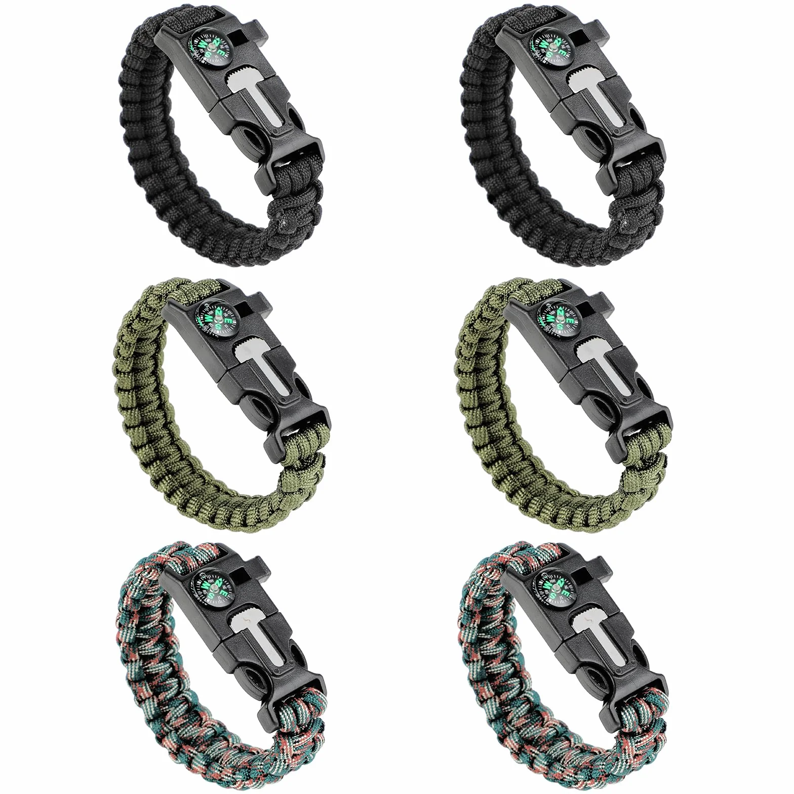 KITDAHOM 6 sztuk bransoletek survivalowych – 5 w 1 bransoletka outdoorowa 26 cm x 2,5 cm – paracord – z krzesiwem, gwizdkiem, kompasem, skrobakiem, liną – na wędrówki, kemping, sytuacje awaryjne