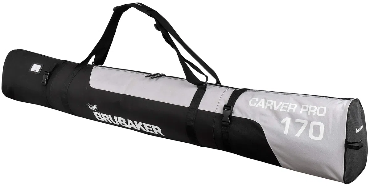 BRUBAKER CarverPro XP - torba narciarska z wyściełanymi paskami na ramiona na 1 parę nart, kijków i butów kask - czarny srebrny - 66 7/8 cala / 170 cm