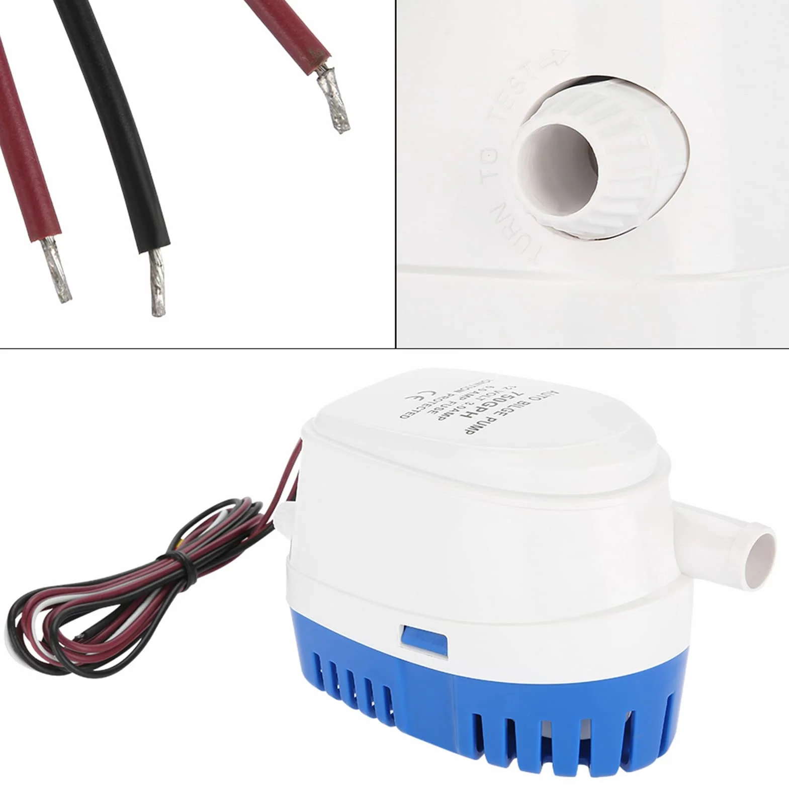 Automatyczna Pompa Zęzowa Elektryczna 12V z Wyłącznikiem Pływakowym, Filtrem Siatkowym, Szybkozłączką, Zatapialna do Łodzi