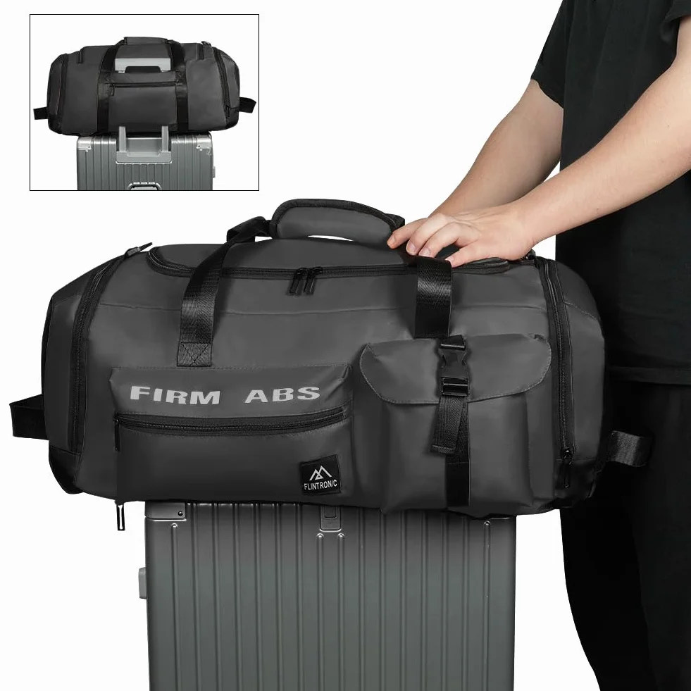 Flintronic Torba sportowa 65 l z kieszenią na buty, funkcja plecaka, czarny