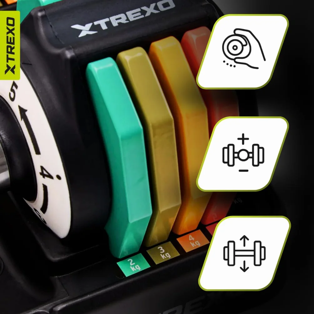 TREXO Multicolor zestaw hantli 2 x 5 kg ze stali z antypoślizgowym uchwytem, idealne do treningu siłowego w domu i na siłowni, regulowane hantle ze stabilną podstawą