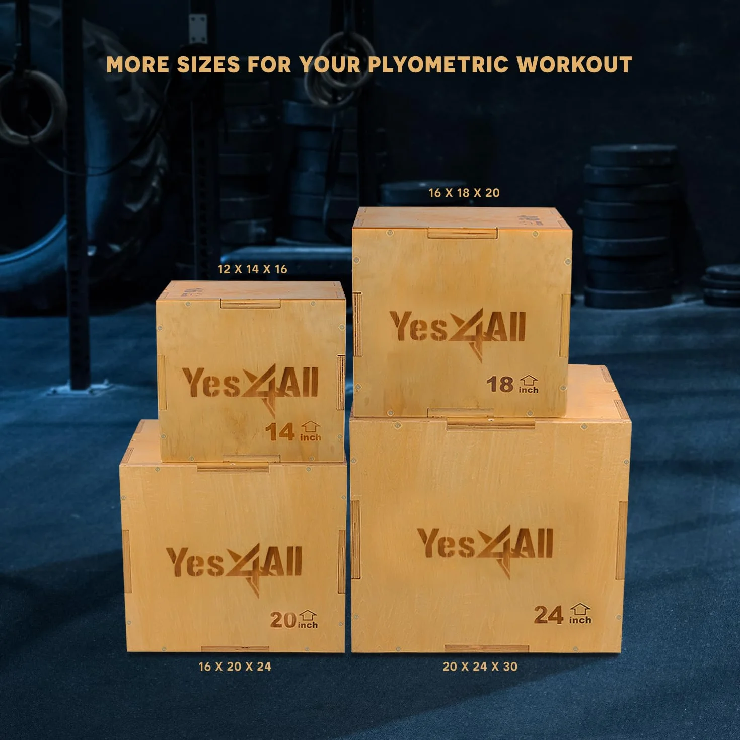 Yes4All drewniana skrzynia ze sklejki 3 w 1 – plyometryczne pudło do skakania do domowej siłowni i treningów na świeżym powietrzu, 40 x 33 x 30 cm