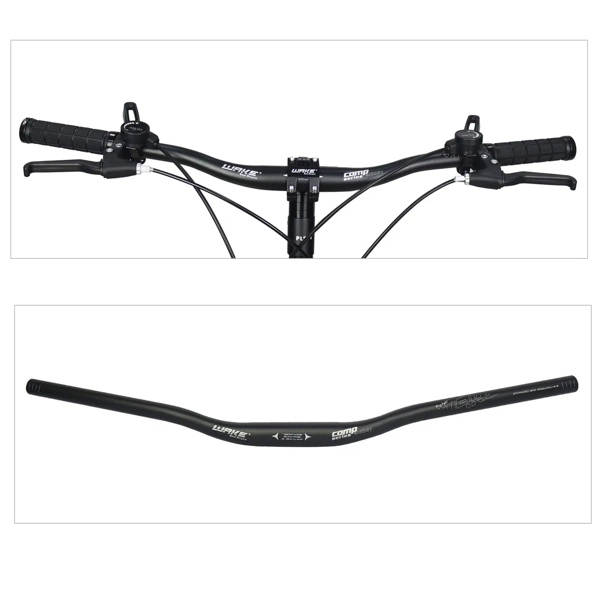 WAKE Kierownica rowerowa MTB, 31,8 mm, ze stopu aluminium, podniesiona, do rowerów górskich, 780 mm, czarna
