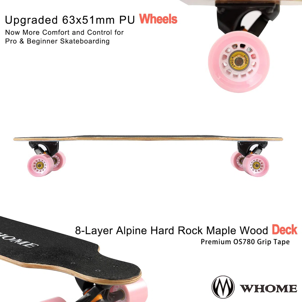 WHOME Pro Longboards – mała deskorolka Longboard Cruising 79 cm dla dorosłych / dzieci / chłopców Pro / początkujących z narzędziem T