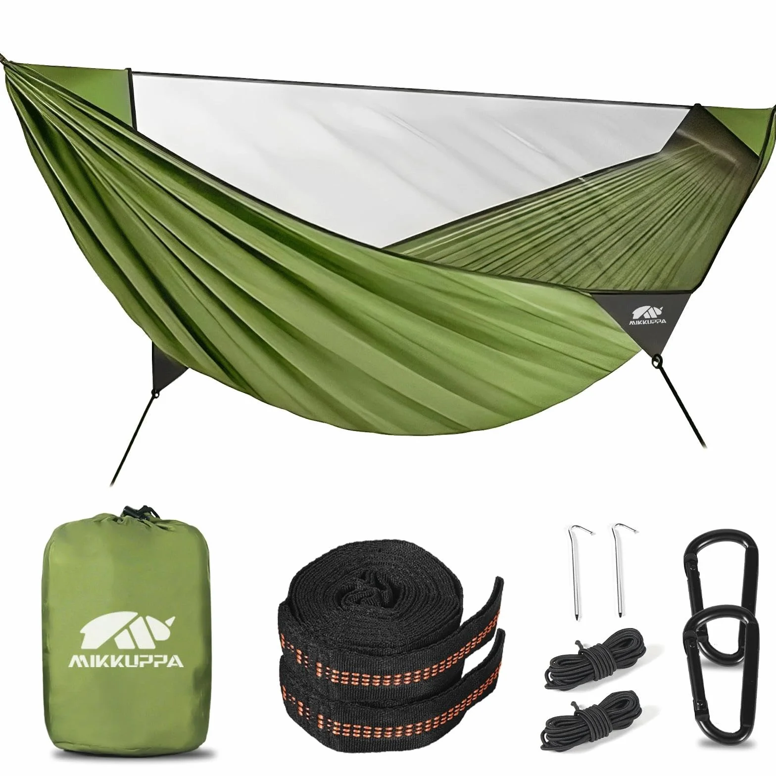 MIKKUPPA Hamak outdoorowy z moskitierą 350 kg, ultralekki, nylon spadochronowy, pasy na drzewo, zestaw