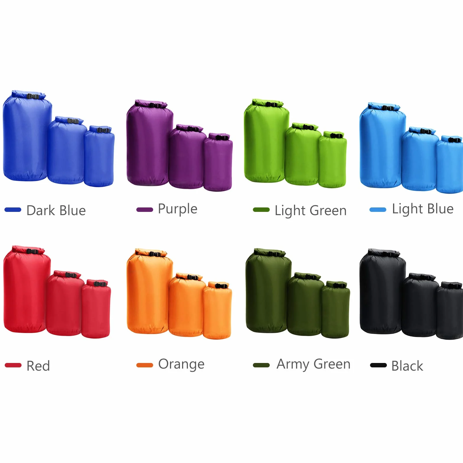 Lixada 3 sztuki worek do pakowania 8 l, 40 l i 70 l, wodoszczelny worek do pakowania Roll Top Dry Bag przenośny worek do pływania kajakiem, łodzi, wędkowania, pływania, pływania kajakiem, raftingu