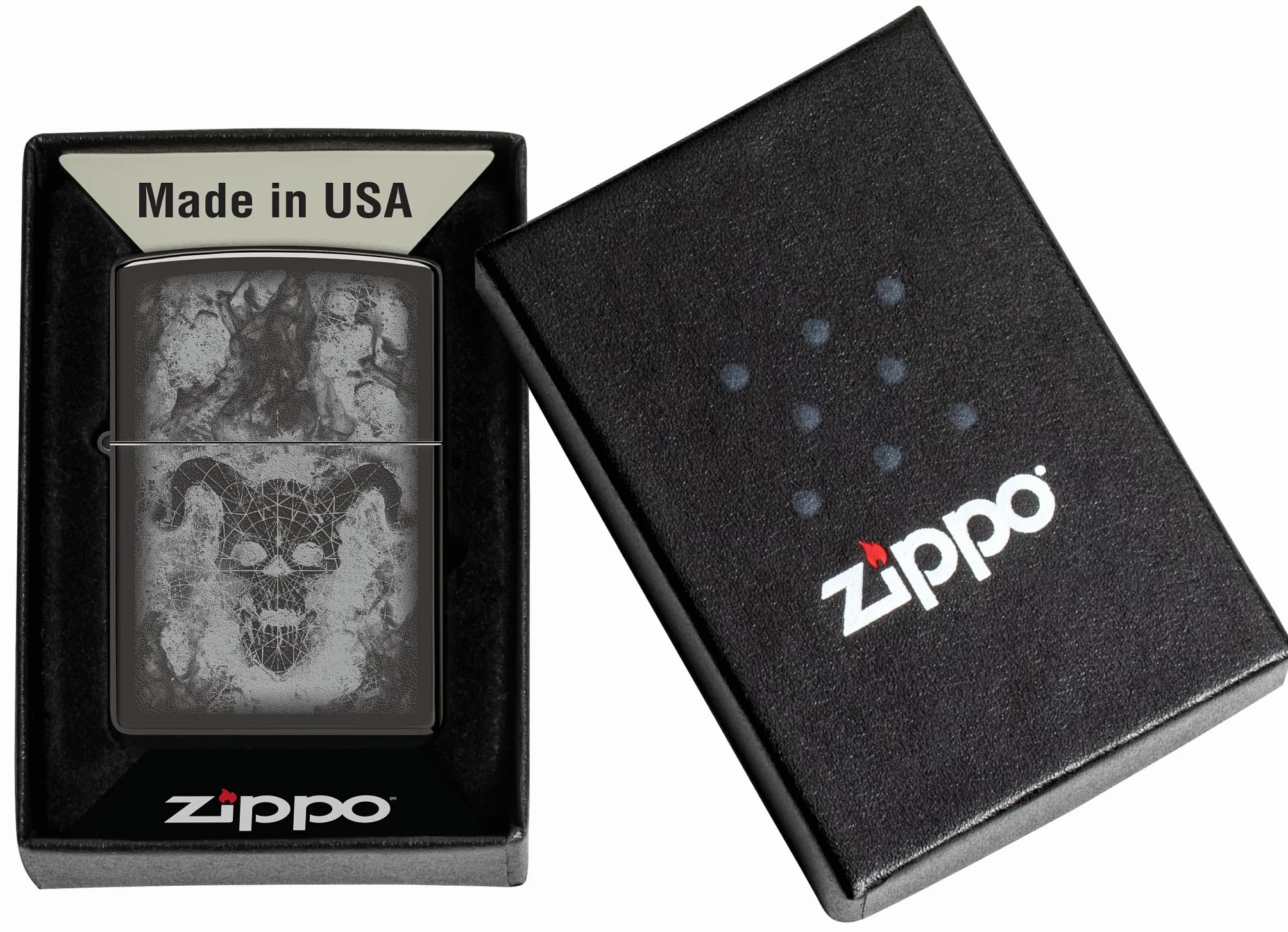 Zippo Devil Zapalniczka Sztormowa, Nadruk Fotograficzny, do Napełniania, Wielokrotnego Użytku, Wiatroodporna Konstrukcja, Pudełko na Prezent, Wykonano w USA, Czarny z optymalnym Połyskiem