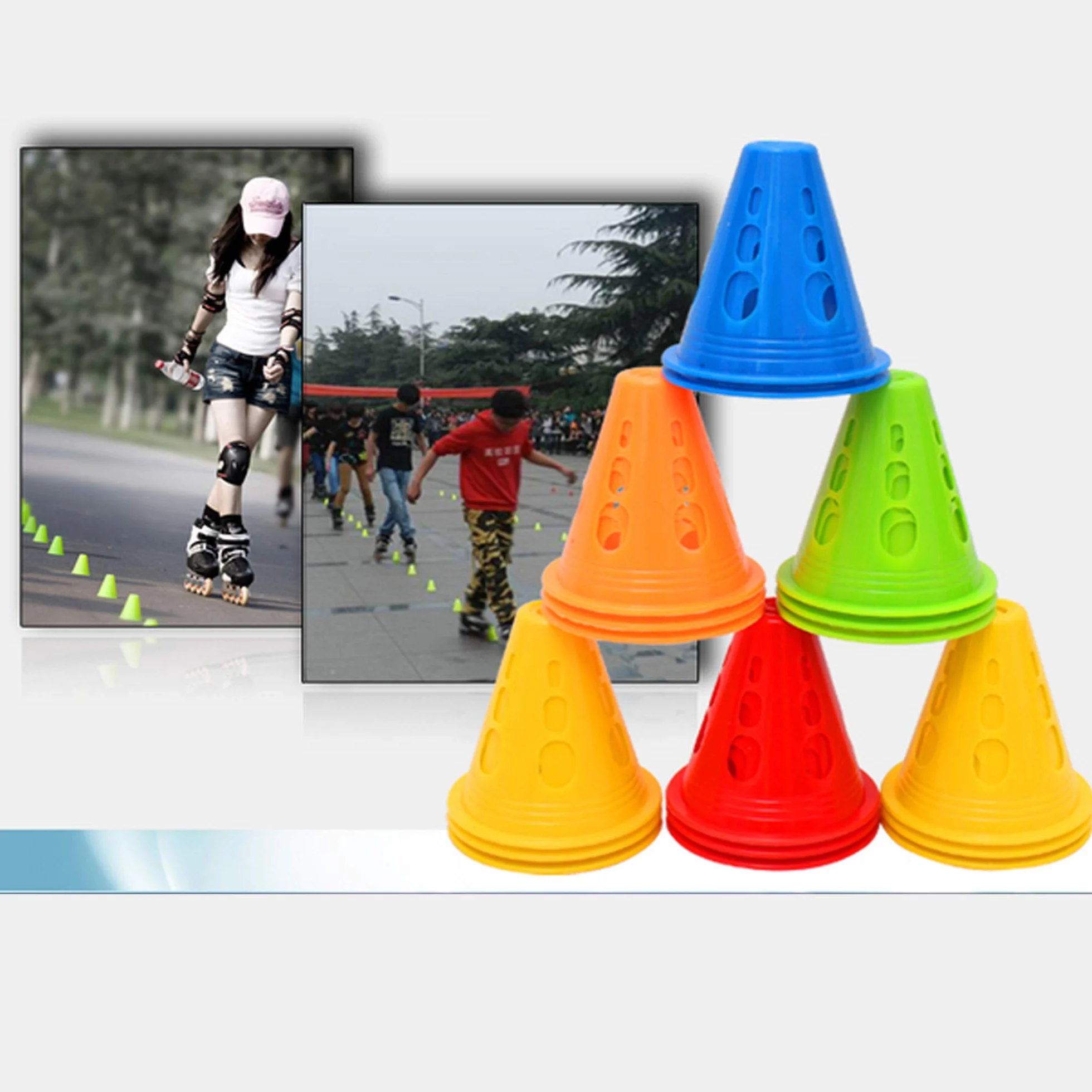 Stożki slalomowe do jazdy na rolkach, przeszkoda, 50 sztuk stożków sportowych Plastikowe wielofunkcyjne stożki treningowe do aktywności w pomieszczeniach i na świeżym powietrzu do piłki nożnej