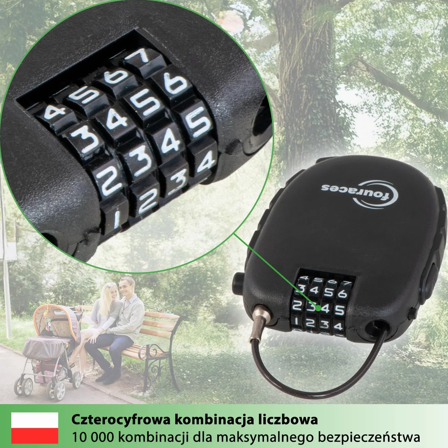 fouraces mini zamek linkowy 70 cm, wysuwany 4-cyfrowy szyfrowy – do hulajnogi, roweru (szosowego), wózka dziecięcego i sprzętu narciarskiego