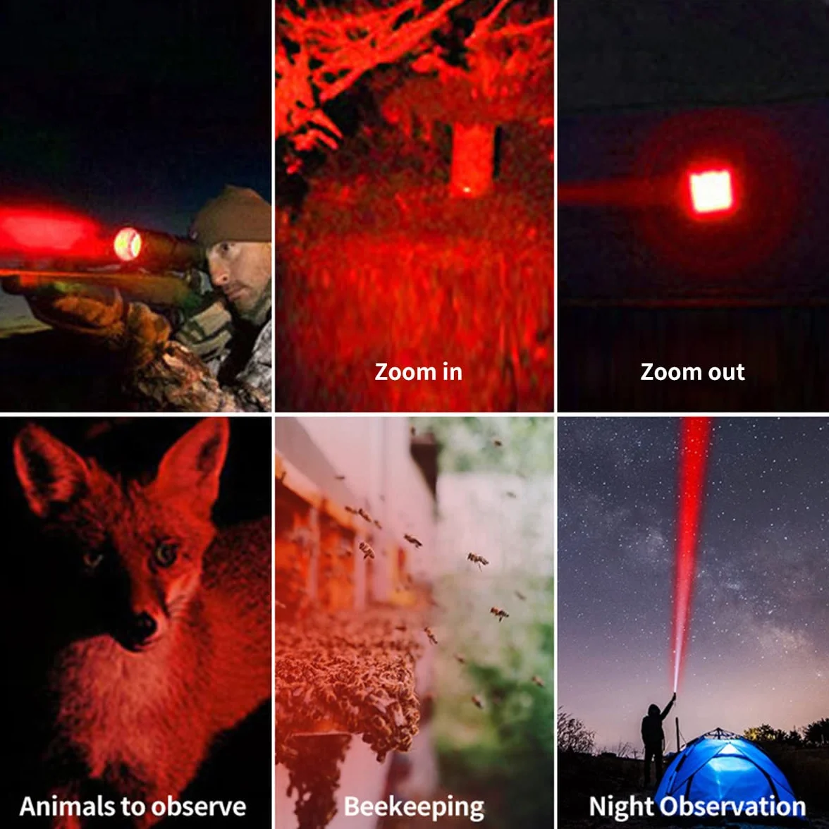 Czerwona latarka taktyczna jest ładowalna, 1800K ciepłe światło ochronne dla oczu, lampa uzupełniająca fotografię, białe i żółte światło 4 w 1 oraz bursztyn i czerwone światło.