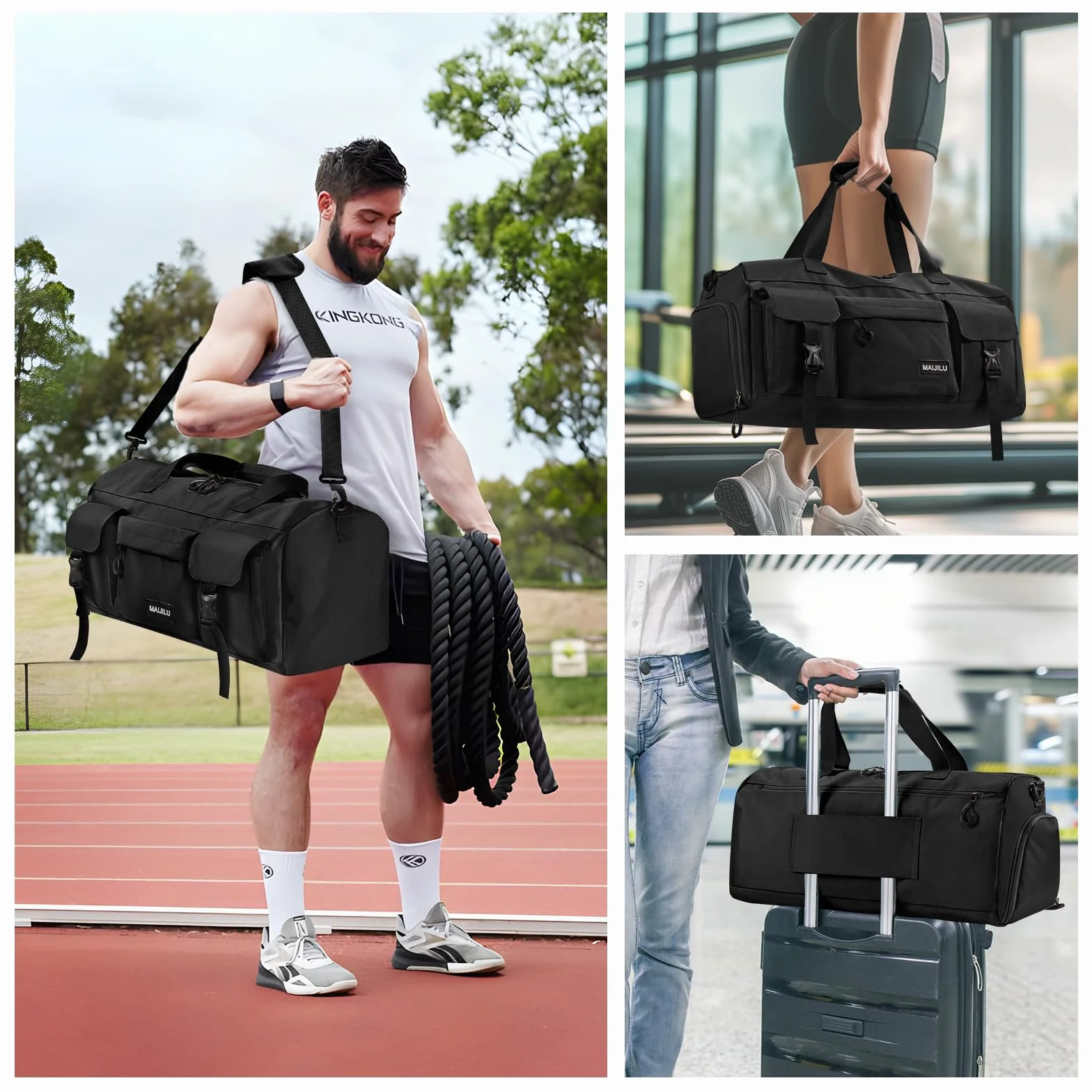 Torba Sportowa dla Mężczyzn i Kobiet Torba Treningowa Torba na Siłownię z Funkcją Plecaka Torba Fitness Podróżna z Kieszenią na Buty i Kieszenią na Mokro Torba Weekendowa Duffel Bag-UN